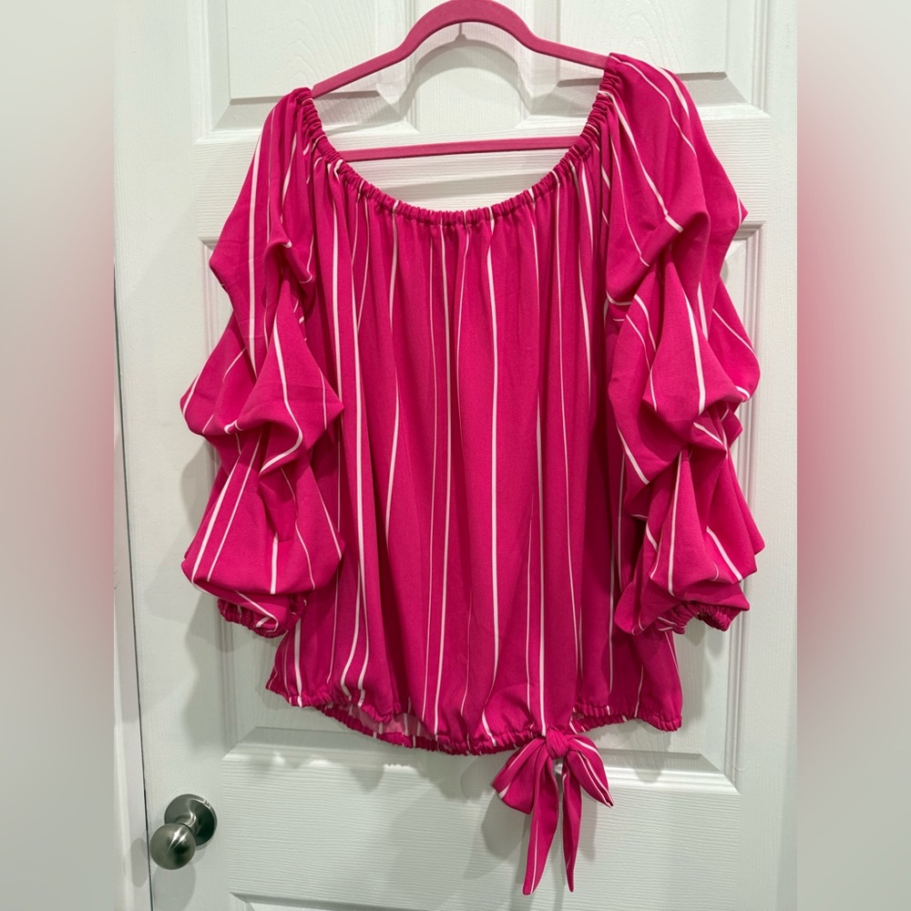 Vince Camuto Fuchsia and White Striped Blouse